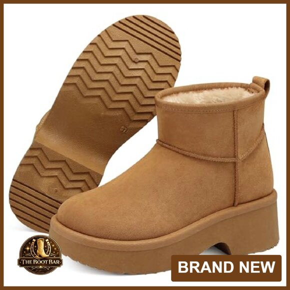 Women's Winter Ankle Boots Platform Suede Snow Booties Fur Lined Waterproof - Picture 7 of 8